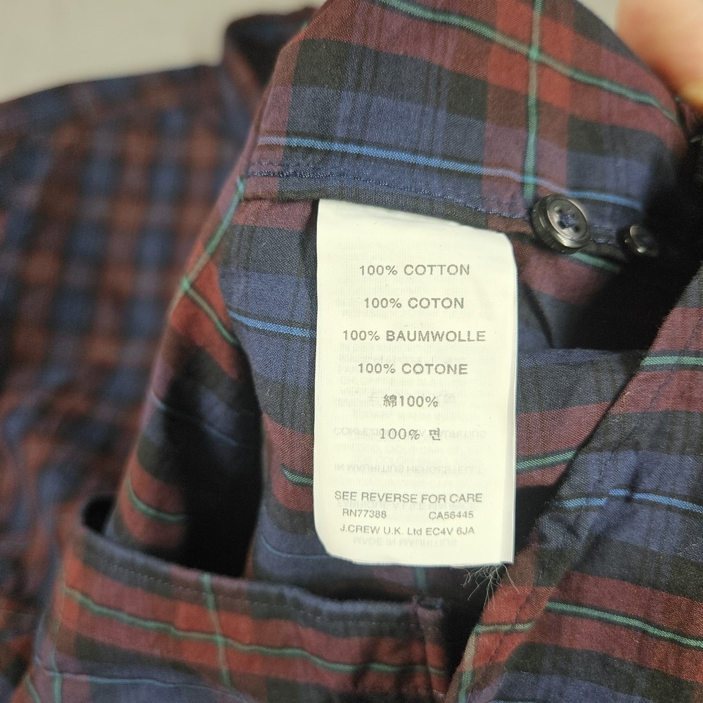 J. Crew Shirt Men Large Button Down Plaid Red Blue Slim 2 Ply Cotton Secret Wash - Picture 5 of 10